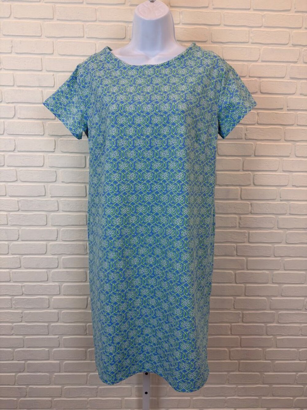 Sailor-Sailor Shift Dress Blue Green Geometric Print Medium